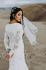 2019 LACE Mermaid Modest Wedding Dresses with Long Sleeves v Neck Bottons Back Vintage Country LDS Modest Bridal Gown with Full SL8029693
