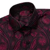 Barry.Wang Rouge Paisley Brillant Soie Chemises Hommes Automne À Manches Longues Casual Fleur Chemises Pour Hommes Designer Fit Robe BCY-011