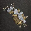 Lusso rosa blu fiore pettini per capelli copricapo ballo accessori da sposa da sposa foglie d'oro gioielli per capelli perni per capelli 2019