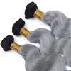 Ombre Color 1B/grey Body Wave Hair Weft Unprocessed Human Hair 3 Bundles Brazilian Virgin Hair Extension Dark Root Ombre Bundle Weaves