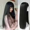gratis frakt charmig ny vacker varm kvalitet sälja peruk tjej rakt hår svart osynligt spårlöst långt hår naturligt fluffigt