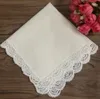 Home Textil 12PCS Fashion Wedding Bridal Handkerchiefs Ivory Cotton Hankie with white Embroidered Crochet Lace edges Vintage hanky5084752