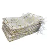 100pcs 4x6 Inches Drawstrings Organza Gift Candy Bags Wedding Favors Bags (White with Gold)