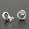 Nuovi orecchini a bottone eterni rotondi con diamanti CZ per orecchini a bottone da donna vintage Pandora in argento sterling 925 con scatola
