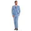 Sky Blue Groom Tuxedos Notch Lapel Slim Fit Groomsman Wedding Tuxedos Men Prom Party Jacket Blazer 3 Piece Suit(Jacket+Pants+Tie+Vest) 2300