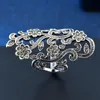 [DDisplay] bijoux de luxe chic rétro argent bague Fine haut de gamme chic feuilles creuses Zircon anneaux pour dame taille 6-9