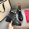 botas curtas 100% couro de vaca fivela de cinto de metal sapatos femininos clássicos salto grosso sapato de grife de couro salto alto fashion diamante bota feminina tamanho grande 35-42 us5-us11 com caixa