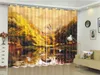 Venta al por mayor cortina Linglu barco hermoso paisaje de otoño cortinas de paisaje exquisitas cortinas interiores superiores