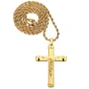 Mens Hip Hop Fashion Jesus Cross Pendant Halsband 18K Gold Plated Design 75 cm Long Chain Filling Pieces Men Jewelry262Q