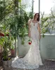 Matan Shaked 2019 Robes de mariée en dentelle 3D-Floral Appliques plume sirène robes de mariée sexy hors épaule dos ouvert plage robe de mariée
