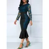 Autumn Summer Dress Women Casual Plus Size Slim Office Bodycon Dresses Vintage Elegant Sexy Lace Long Mermaid Party Dress