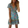 Harajuku Women Boho Sundress Print Floral Print em Vo de Bomemiano Partema Noite da noite de praia curta mini vestido férias vestido xew