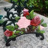 Suporte de mangueira de ferro fundido rosa flor decorativa carretel de mangueira cabide antigo suporte de mangueira de jardim montado na parede gramado equipamento de jardim casa re8390737