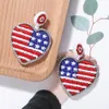 Wholesale- luxury designer exaggerated lovely cute colorful beaded America USA flag heart pendant stud earrings for women girls