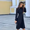 Abito da donna vintage a line da donna con maniche a lanterna o collo elegante moda 2019 nuovo abito longuette autunno inverno vestidos