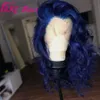New dark Blue Natural Wave Short Bob Hand Tied Synthetic Lace Front Wig Glueless Heat Resistant Fiber Hair For Women Wigs