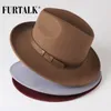 Furtalk 100% Australië Wool Fedora hoed vrouwen mannen hoed dames fedoras brede rand jazz vilt hoed vintage herfst winter cap 2019 t200103