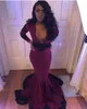 Hunter Green Mermaid Prom Dresses Deep V Neck Long Sleeves Evening Gowns Appliqued Plus Size Sweep Train Formal Dress