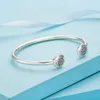 925 Sterling Silver logo Pave Cuff Bangle Bracelets for Pandora Sparkling Wedding Jewelry For Women Girlfriend Gift designer Open Bracelet with Original Box