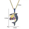 Fashion boxing shark diamonds pendant necklaces for men women blue luxury cartoon animal pendants 18k gold plated copper zircon je234J