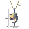 Fashion boxing shark diamonds pendant necklaces for men women blue luxury cartoon animal pendants 18k gold plated copper zircon je2707