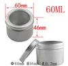 60*46mm 60 ml fenêtre couvercle torsadé couvercle moyen bougie étain 2 oz vide glissement glissière ronde étain conteneurs boîte en aluminium SN2206