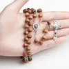 2020 Katolska halsband Religiösa träpärlor Rosarinhalsband Kvinnor Långsträngar Halsband Bön Jesus smycken Gift7396652