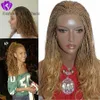 Ny mode stil blond flätad box flätor syntetiska spets fram peruker med lockiga tips Glödiga flätor peruk för svarta kvinnor