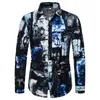 Mens Tops Autumn Printed Casual Fashion Work Long Sleeve Lapel Shirts Slim Fit 20221