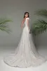 2020 Um ombro Boho Wedding Dresses A Linha Glitter Tulle Trem da varredura Bohemian vestido de casamento Custom Made Garden Feather Robes De Mariée