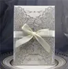Rose Gold Glitter Laser Cut bröllopinbjudan med båge och ihålig glittrande kuvert laser klippa inbjudningskort för bröllopsfest examen