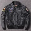 黒牛の本革爆撃機のジャケット野球のスーツポケット付きパイロットレザージャケットフライトボンバージャケット