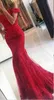 2020 Top Vente Rouge Dentelle Sirène Robes De Bal Hors Épaule Perlée Appliques Tulle Étage Longueur Longue Robe De Soirée Robe Robe