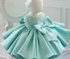 New Fashion Fiocco in rilievo Vestito da bambina Principessa Fluffy Tulle Vestiti infantili Ragazze Battesimo Battesimo 1 ° Abito di compleanno1765365