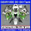 + Zbiornik do Suzuki GSX R1000 GSX-R1000 GSXR1000 Zielony Silver 01 02 03 04 299HM.13 GSXR-1000 K2 K3 GSXR 1000 2000 2001 2002 2003 2004 2004 Owalnia