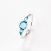 Wholesale-Blue Crystal stone Beautiful Wedding RING Original Box for 925 Sterling Silver Rings Set Valentine's Day gifts