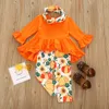 Halloween Baby Girls Clothing Sets Flare Sleeve Dovetail Dress Top Pumpkin Print Trousers + Scarf 3pcs/set Boutique Kids Outfits M2490