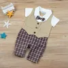 Newborn Baby Formal Party Bodysuit Fashion Plaid short Sleeve Baby Boys Clothes New Outfits Summer Clothing Sets Outfit Gift