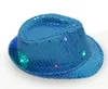 Led Caz Şapkaları Yanıp Sönen Led Light Up Trilby Pullar Caps Süslü Elbise Dans Partisi Kostüm Kovboy Şapkalar Unisex Hip Hop lambası Aydınlık Şapka