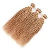 #27 мед блондинка девственница перуанский человеческие волосы ткет расширения кудрявый вьющиеся 3bundles светло-коричневый девственные человеческие волосы утки клубок бесплатно 10-30"