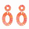 Mode-paille tressée boucles d'oreilles pour femmes bohème style de vacances raphia lustre boucle d'oreille mode coloré oreille bijoux 5 couleurs