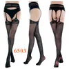 Sexy Lingerie Lace Top Meias Altas coxa com ligas das senhoras Intimates Sexy Stockings Set Abra Crotch Sexy Garter meia-calça