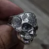 Eşsiz Gümüş Renk 316L Paslanmaz Çelik Ağır Şeker Kafatası Halkası Mens Mandala Çiçek Santa Muerte Biker Jewelry8022763