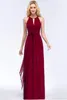 New Arrival Burgundy Chiffon Bridesmaid Dress Floor Length Pleats Evening Prom Gowns Sexy Halter Neck with Belt CPS868