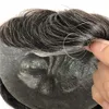 Grey Human Hair Mens Toupee Full Pu Men Wig Thin Skin Pu Toupee For Men Hairpieces Replacement Systems 10X8 inch Men Hair