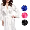 Mulheres Senhoras Sexy Long Silk Kimono Vestido Vestão de Banho Nightgowns Sleepshirts Nightdress Algodão Branco Branco 3952548