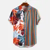 Mode Männer Hawaiian Shirt Kurzarm Streetwear Print Gestreiften Patchwork Sommer Chic Bluse 2020 Strand Camisas INCERUN S-5XL 7