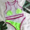 Fashion Green Shell Swimwear Sexy Hollow Mesh Bikini Set Red Stripe Beach Swimwear Women Two -Piece Bikinis Female Swimsuit28498398355489