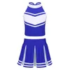 Kids Girls Cheerleader Dance Costume Sleeveless Zippered Tops with Pleated Skirt Sets for School Stage Performance Cosplay Party