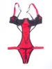 Rode Vrouwen Open Bh Babypop Sexy Lingerie Erotische Nylon Bodysuit Ondergoed Crotchless Teddies Nachtkleding Nachtkleding S703288t